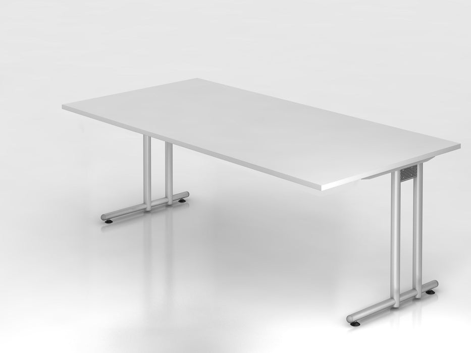 Hammerbacher | Schreibtisch C-Fuß 200x100cm Weiß / Silber