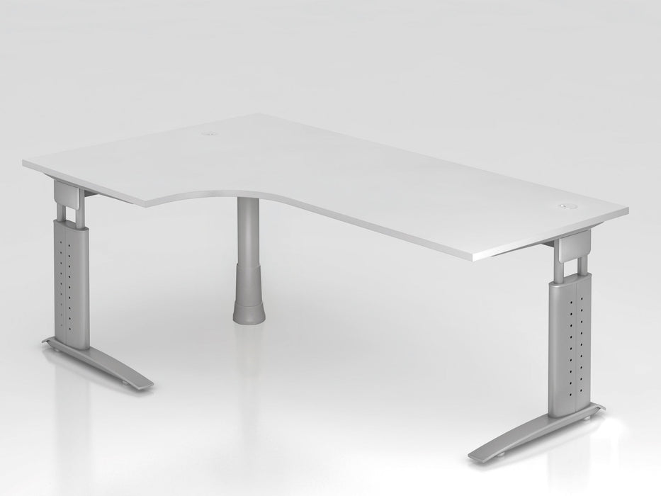 Hammerbacher | Winkeltisch C-Fuß 200x120cm 90° Weiß / Silber