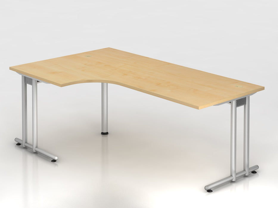 Hammerbacher | Winkeltisch C-Fuß 200x120cm 90° Ahorn / Silber