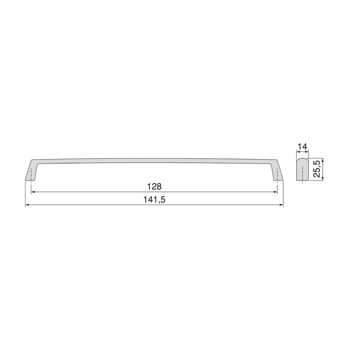 Lot von 10 Möbelgriffe Canton, L142mm, 128mm Achsenabstand, Zamak, Nickel satiniert