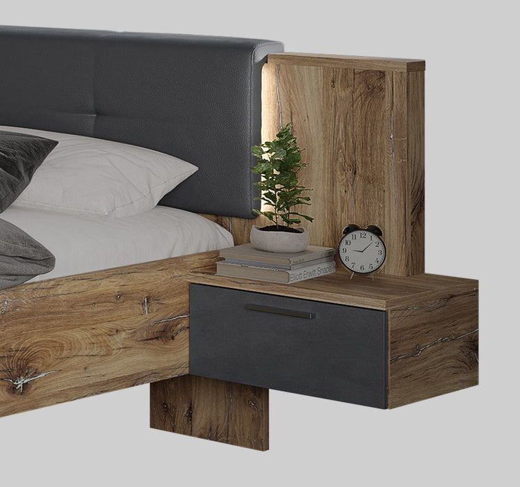 Hometrend | VENUSIA 16NX Bett |  160x200 3-teilig mit Nako-Set | inkl. LED | Flagstaff Eiche/Matera / Flagstaff Eiche