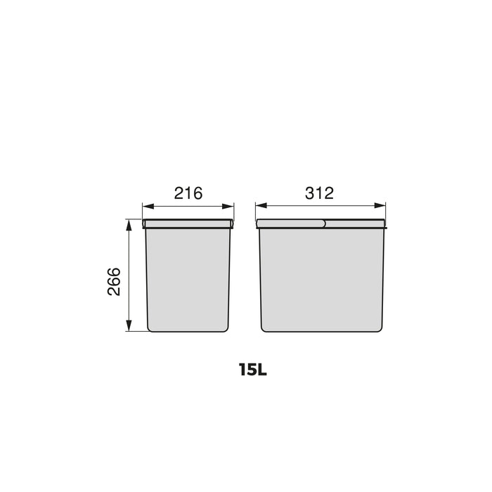 Recyclingbehälter Küchenschublade, H 266mm, 1x15Liter, Kunststoff anthrazitgrau