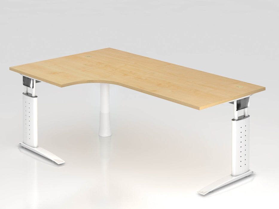 Hammerbacher | Winkeltisch C-Fuß 200x120cm 90° Ahorn / Weiß