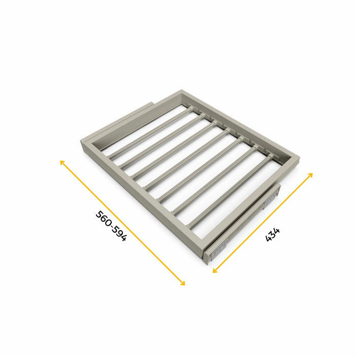 Set aus 7 Hosenträgern Hack Gleitrahmen Kleiderschränke, sanftes Schließen, verstellbar, Modul 600mm, Steingrau