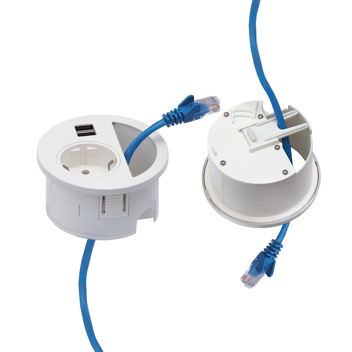 Multistecker Circle 80, Durchmesser 80mm, 1 x Schuko-Stecker, 1 x USB Typ A, 1 x USB Typ C, Kunststoff, Schwarz lackiert