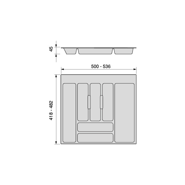 Besteckeinsatz Optima Universalschublade, Modul 600mm, Kunststoff, Anthrazitgrau