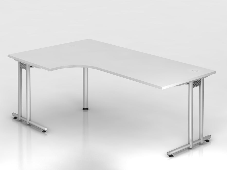 Hammerbacher | Winkeltisch C-Fuß 200x120cm 90° Weiß / Silber