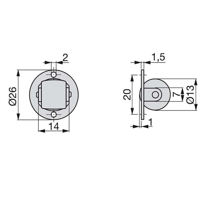 Lot von 20 Rollen Möbel, Schwenkdeckel, Durchmesser 13mm, Stahl Kunststoff