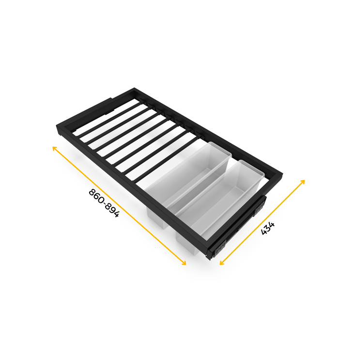 Set aus 7 Hosenträgern, 2 Ablagen sanft schließendem Gleitrahmen Kleiderschränke, verstellbar, Modul 900mm, Schwarz texturiert