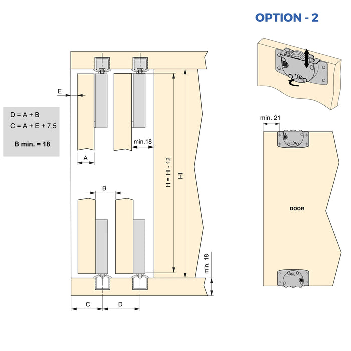 Set aus Set Flow2 2 Schiebetüren Schrank sanftem Schließen eingelassenen Schienen 2,35 m, ohne Platten, Matt eloxiert