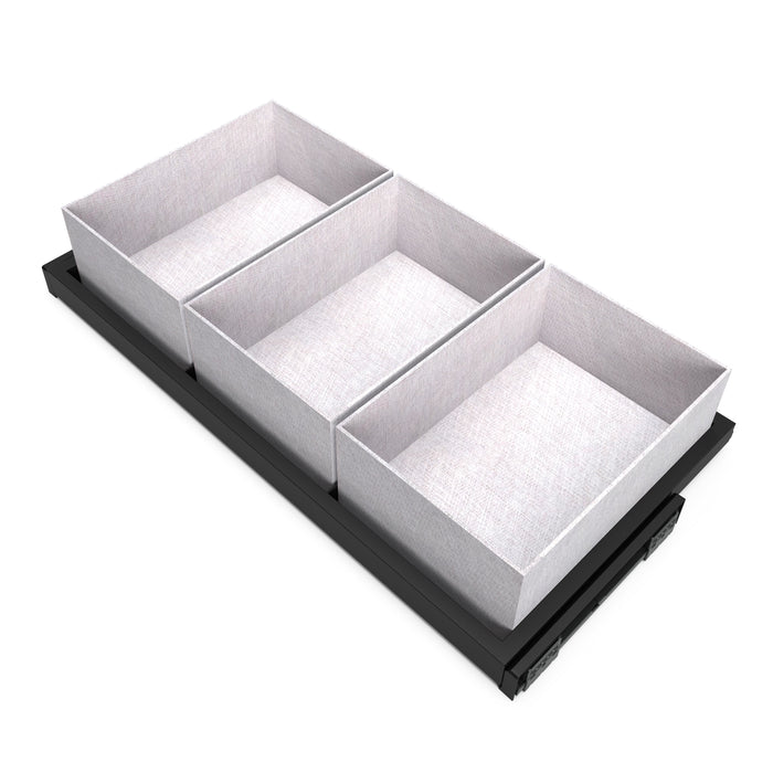 Set aus Tray set, 3 Organisationskörbe Soft-Close-Führungsrahmen Kleiderschränke, verstellbar, Modul 900mm, Schwarz strukturiert