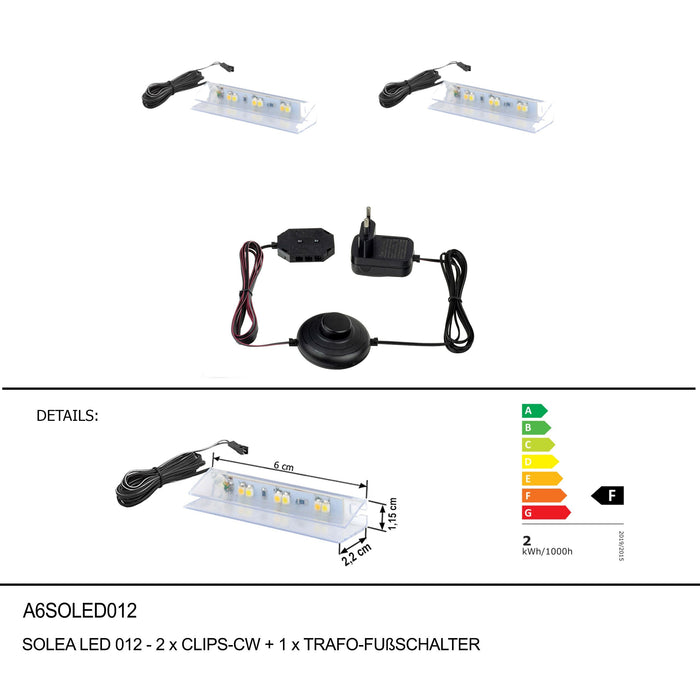 Hometrend | SOLEA LED 012-2xCLIPS-CW+1xTRAFO-FUßSCHALTER