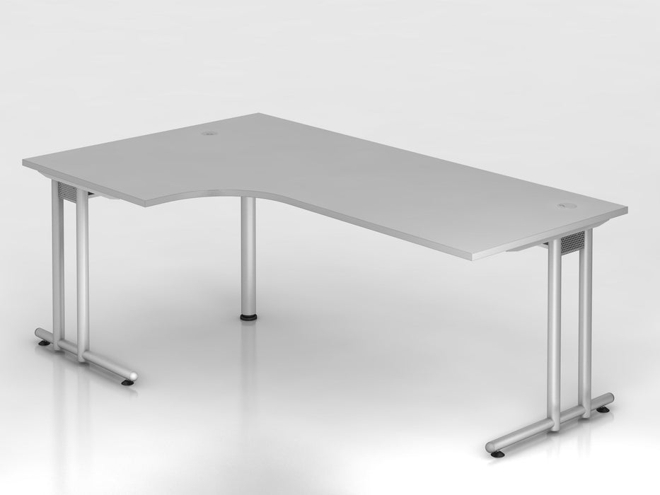 Hammerbacher | Winkeltisch C-Fuß 200x120cm 90° Grau / Silber