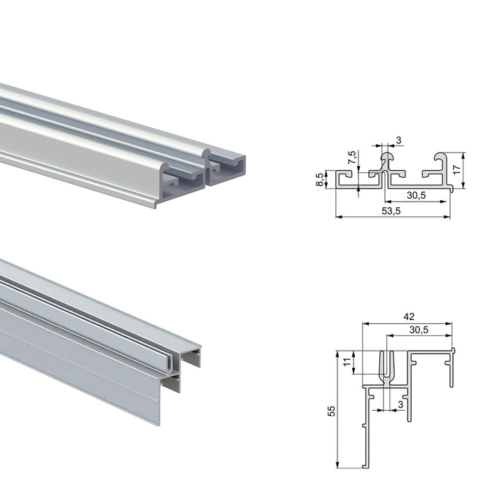 Set aus Hardware set 2 Schiebetüren Space sanftes Schliessen, Stärke 19-20mm, Oberteile nicht inbegriffen, Matt eloxiert