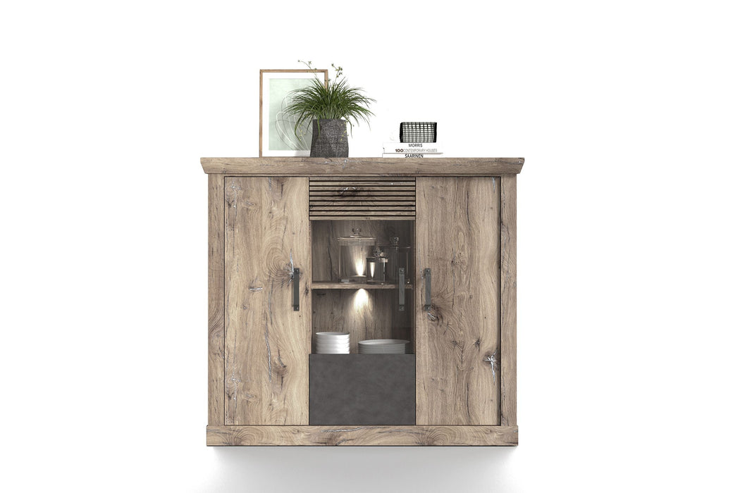 Hometrend | PORTUM 081 Highboard | Dekor Lamellen Flagstaff Eiche-Anthrazit / Flagstaff Eiche