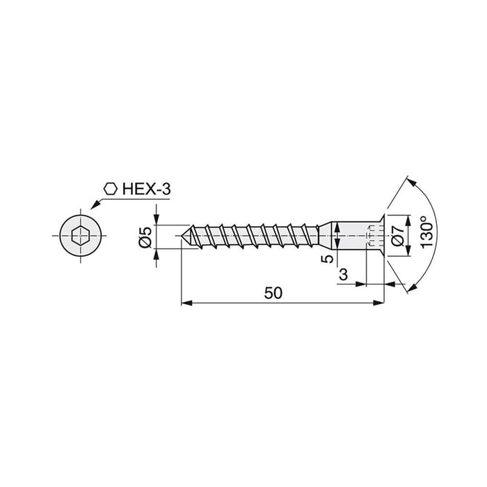 Satz von 500 selbstschneidenden Schrauben, flacher Kopf Innensechskant, Durchmesser 5mm, 50mm, Stahl, verzinkt