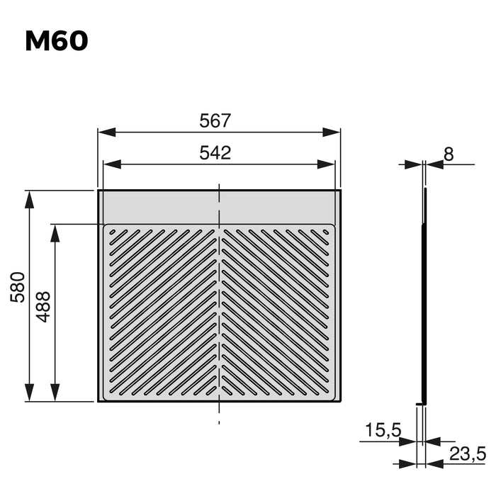 Schutz Böden von Küchenmöbeln Modell Sink, M60, 567x580mm, Brettstärke 16mm, schneidbar, Kunststoff, Anthrazitgrau