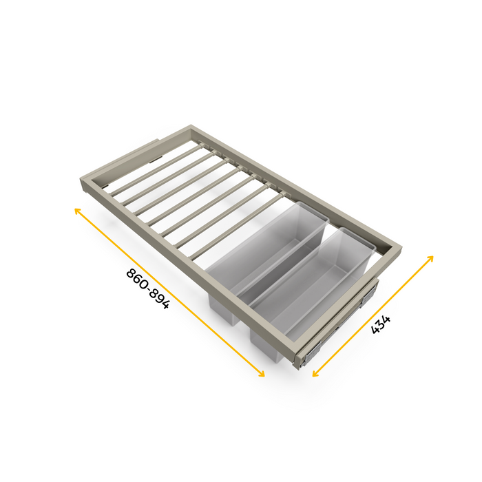 Set aus 7 Hosenträgern, 2 Ablagen sanft schließendem Gleitrahmen Kleiderschränke, verstellbar, Modul 900mm, Steingrau