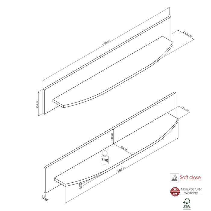 Hometrend | DERA 070 Wandboard | Dekor Artisan Eiche / Anthrazit