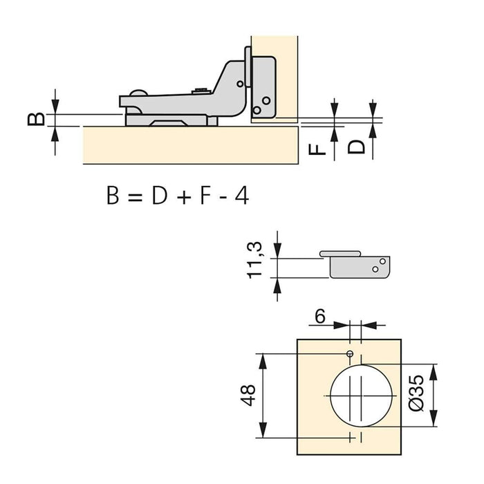 Kit von 20 Topfscharniere X91N Innenanschlag Anschraubplatte, H 0, Stahl, Vernickelt