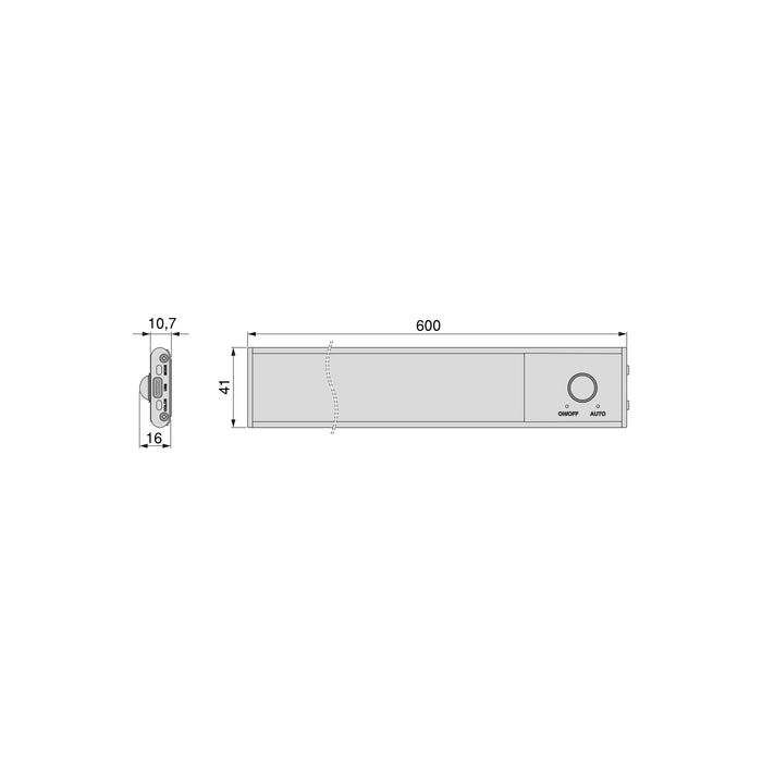 USB wiederaufladbare LED-Wandleuchte Kaus Black Bewegungssensor,, L600mm, Kunststoff Aluminium, Schwarzer metallic