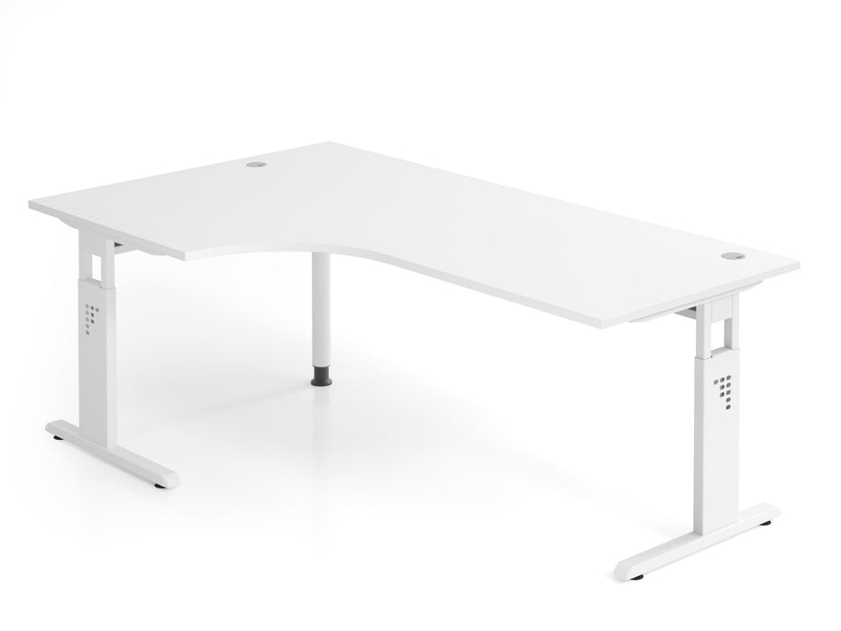 Hammerbacher | Winkeltisch C-Fuß 200x120cm 90° Weiß / Weiß