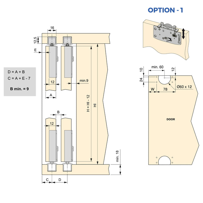 Set aus Set Flow2 2 Schiebetüren Schrank sanftem Schließen eingelassenen Schienen 2,35 m, ohne Platten, Matt eloxiert