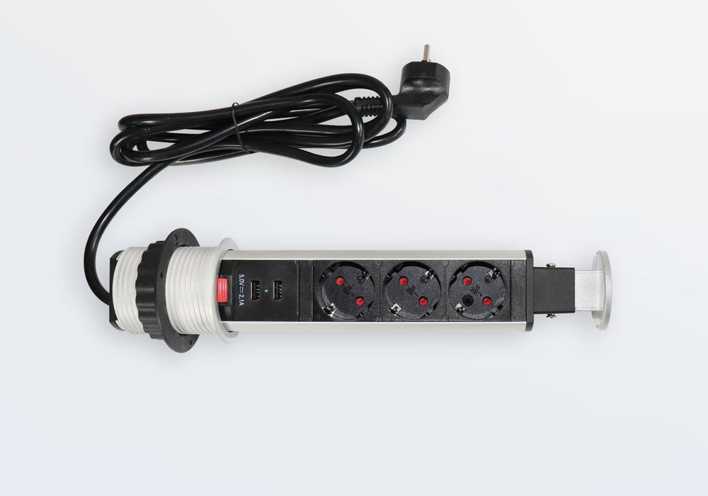 Hammerbacher | Steckdose 3xStrom, 2xUSB, Tower, mit Bohrung