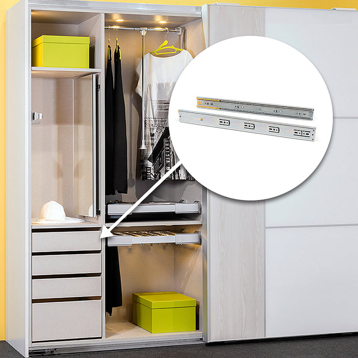 Satz kugelgelagerter Korpusschienen Schubladen Vollauszug, Schließautomatik, H 45mm, L 450mm, Stahl, Verzinkt