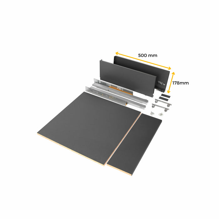 Schubladegarnitur Vertex Küche oder Badezimmer, H 178mm, Einlegeböden, Modul 600mm, Anthrazitgrau