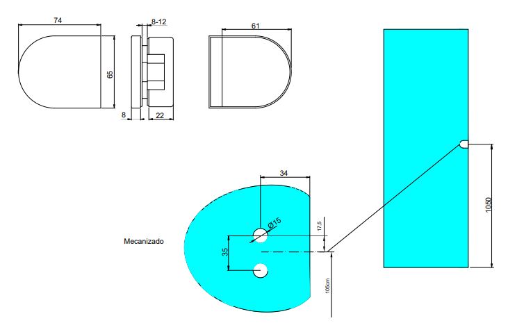 Schloss- Schließanlagensatz Doppelglastür, horizontaler Riegel Glastür 8-12mm, Stahl Aluminium, schwarz lackiert