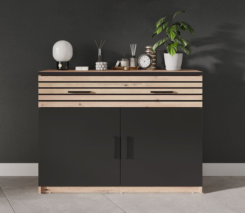 Hometrend | VENERA 084 Sideboard | Schwarz/Dekor Lamellen Artisan Eiche / Artisan Eiche