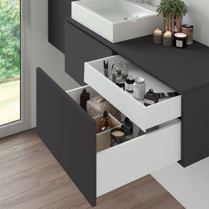 Schubladegarnitur Vertex Küche oder Badezimmer, H 178 mm, Einlegeböden, Modul 600 mm, Weiß lackiert