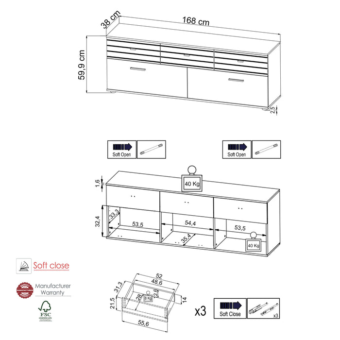 Hometrend | SOLEA 003 TV Lowboard | Schwarz/Dekor Lamellen Artisan Eiche / Artisan Eiche