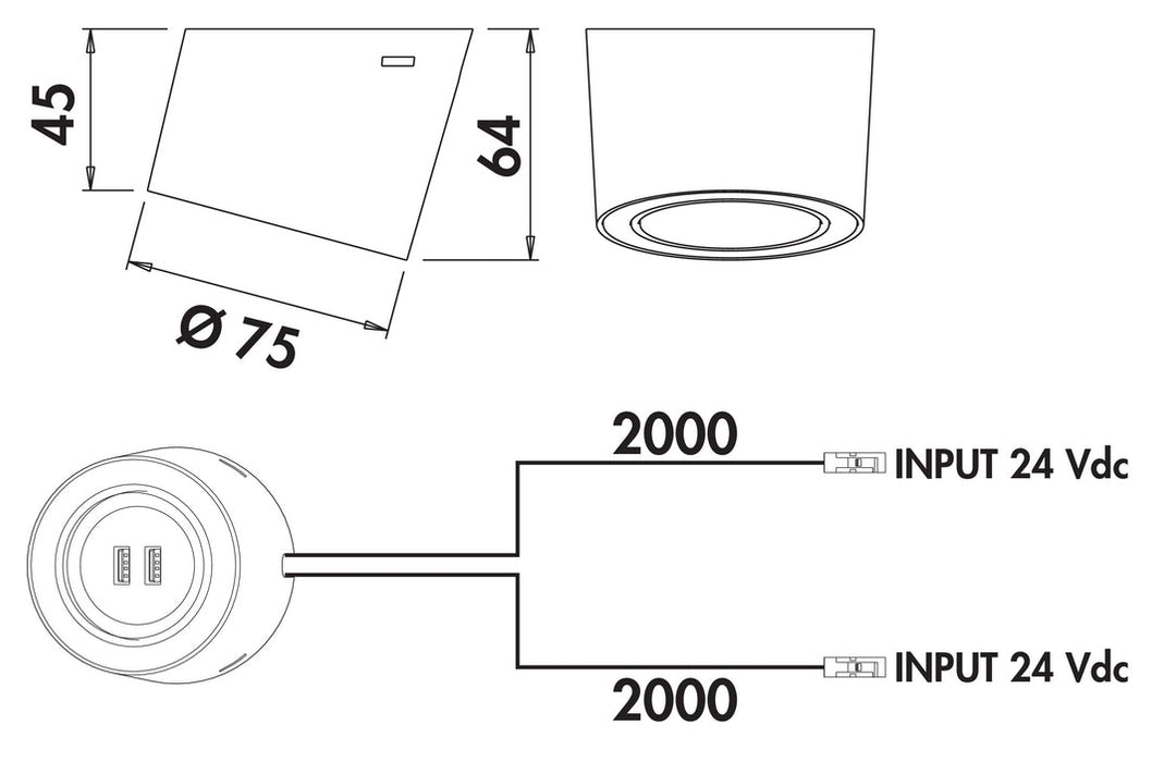 Naber | Unika 4 Farbwechsel LED | Aufbauleuchte | Einzelleuchte mit 2-fach USB A | schwarz matt