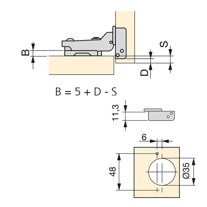 Kit von 20 Topfscharniere X91 telanschlag Schließautomatik Kreuzmontageplatten zum Schrauben, H 0, Stahl, Vernickelt