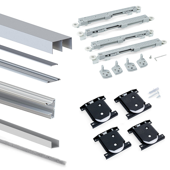 Set aus Beschlagset Placard 90 2 Schiebetüren sanftes Schliessen, Vall-Profil, Stärke 19mm, Paneele nicht inbegriffen, Matt eloxiert