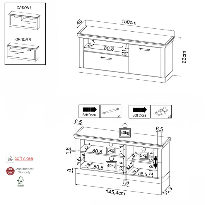 Hometrend | PORTUM 002 TV Lowboard | Dekor Lamellen Flagstaff Eiche-Anthrazit / Flagstaff Eiche