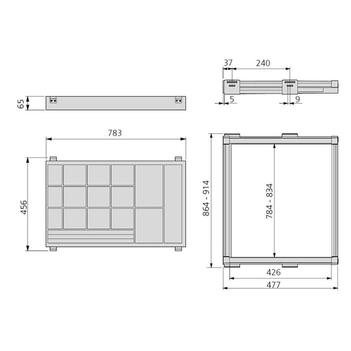 Set aus Schmuckschubladenset Auszugsrahmen Mokka-Schränke, sanftes Schließen, verstellbar, 900mm Modul, Stahl Aluminium, Farbe Mokka