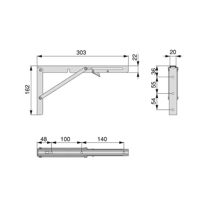 Satz Klappbare Stützen, L 303mm, Stahl, Weiß lackiert