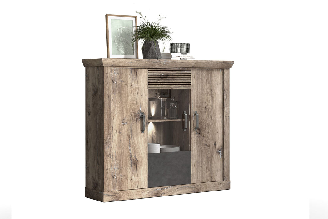 Hometrend | PORTUM 081 Highboard | Dekor Lamellen Flagstaff Eiche-Anthrazit / Flagstaff Eiche