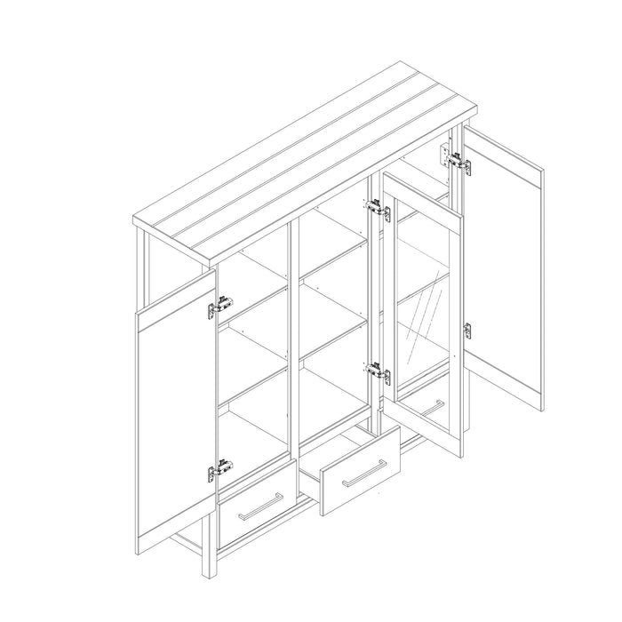 Hometrend | Miami 081-01 Highboard | Kiefer massiv weiss Absetzung grau gebürstet