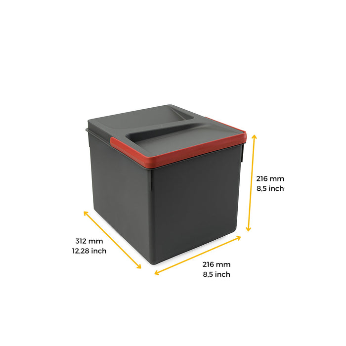 Recyclingbehälter Küchenschublade, H 216mm, 1x12Liter, Kunststoff anthrazitgrau