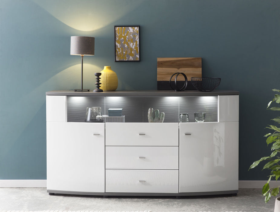 Hometrend | TRENDY 085-01 Sideboard | Weiß MDF Hochglanz Tiefgezogen / Anthrazit