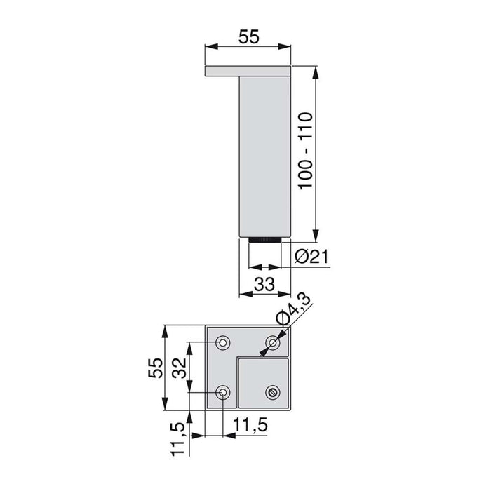 Lot von 4 Möbel Nivellierer Smartfeet, Ecke, regulierbar 100-110mm, Kunststoff, Verchromt