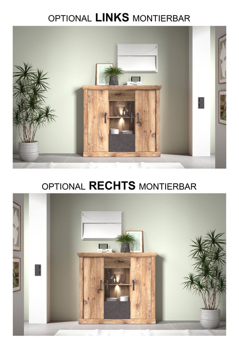 Hometrend | PORTUM 081 Highboard | Dekor Lamellen Flagstaff Eiche-Anthrazit / Flagstaff Eiche