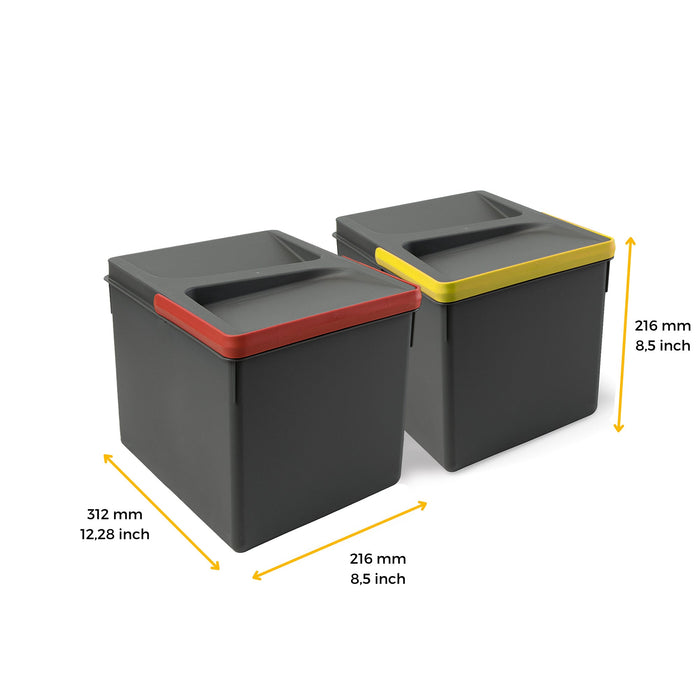 Lot Recyclingbehälter Küchenschublade, H 216mm, 2x12Liter, Kunststoff anthrazitgrau