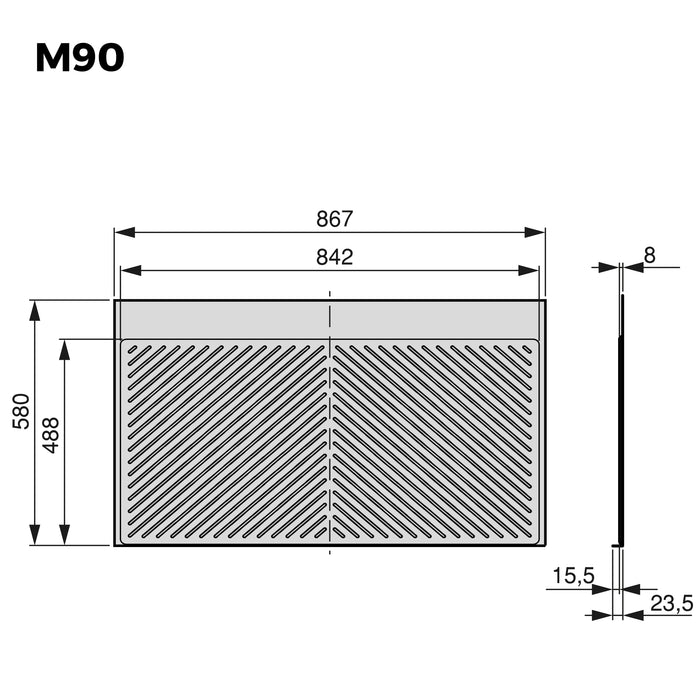 Schutz Böden von Küchenmöbeln Modell Sink, M90, 867x580mm, Brettstärke 16mm, schneidbar, Kunststoff, Anthrazitgrau