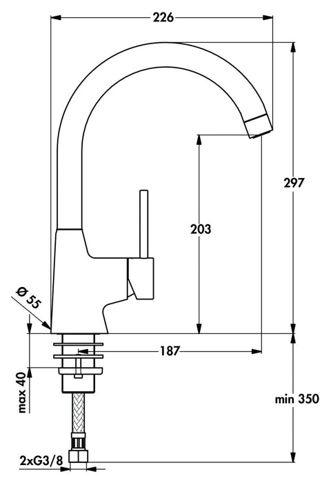 Naber | Nora 5 Fensterarmatur | Einhebelmischer | chrom | Hochdruck