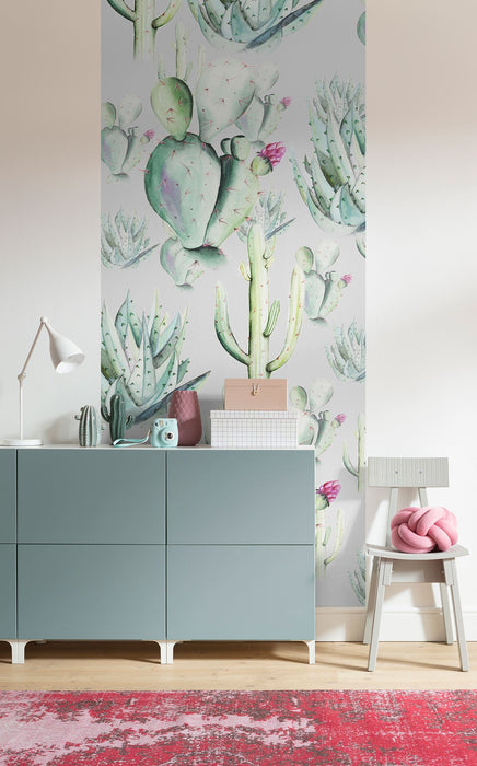 Vlies Fototapete | Cactus Grey Panel | Größe 100 x 250 cm